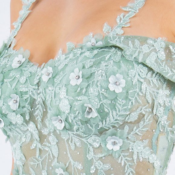 NEW SHEATH SLEEVELESS GOWN EMBROIDERED WITH FLORAL 3D APPLQIUE & BEADS CC 8049J - Picture 5 of 10